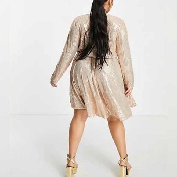 ASOS Collective the Label Curve exclusive wrap sequin mini dress in rose gold - Picture 4 of 15